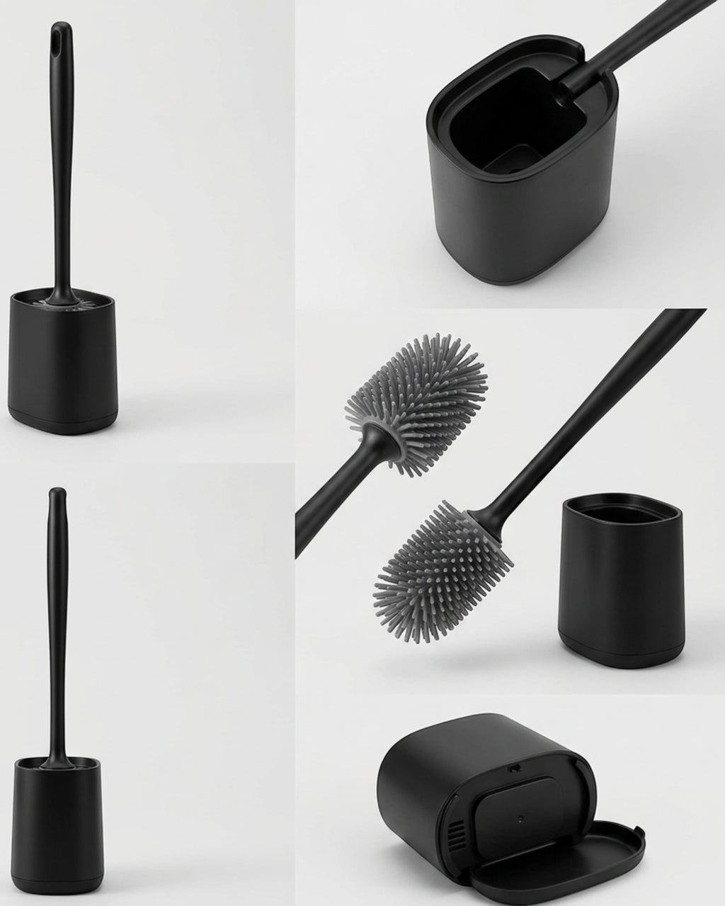Neatup Compact Silicone Toilet Brush Set Black Base