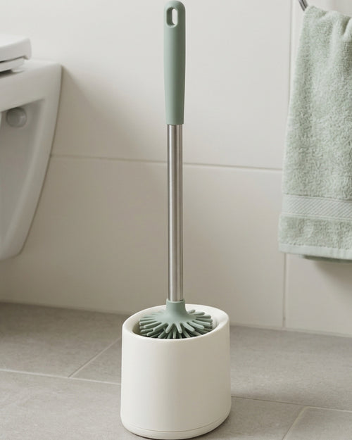 Neatup Flexarc Silicone Toilet Brush 16.5 in Sage with Vented Oval Base - Lifestyle view