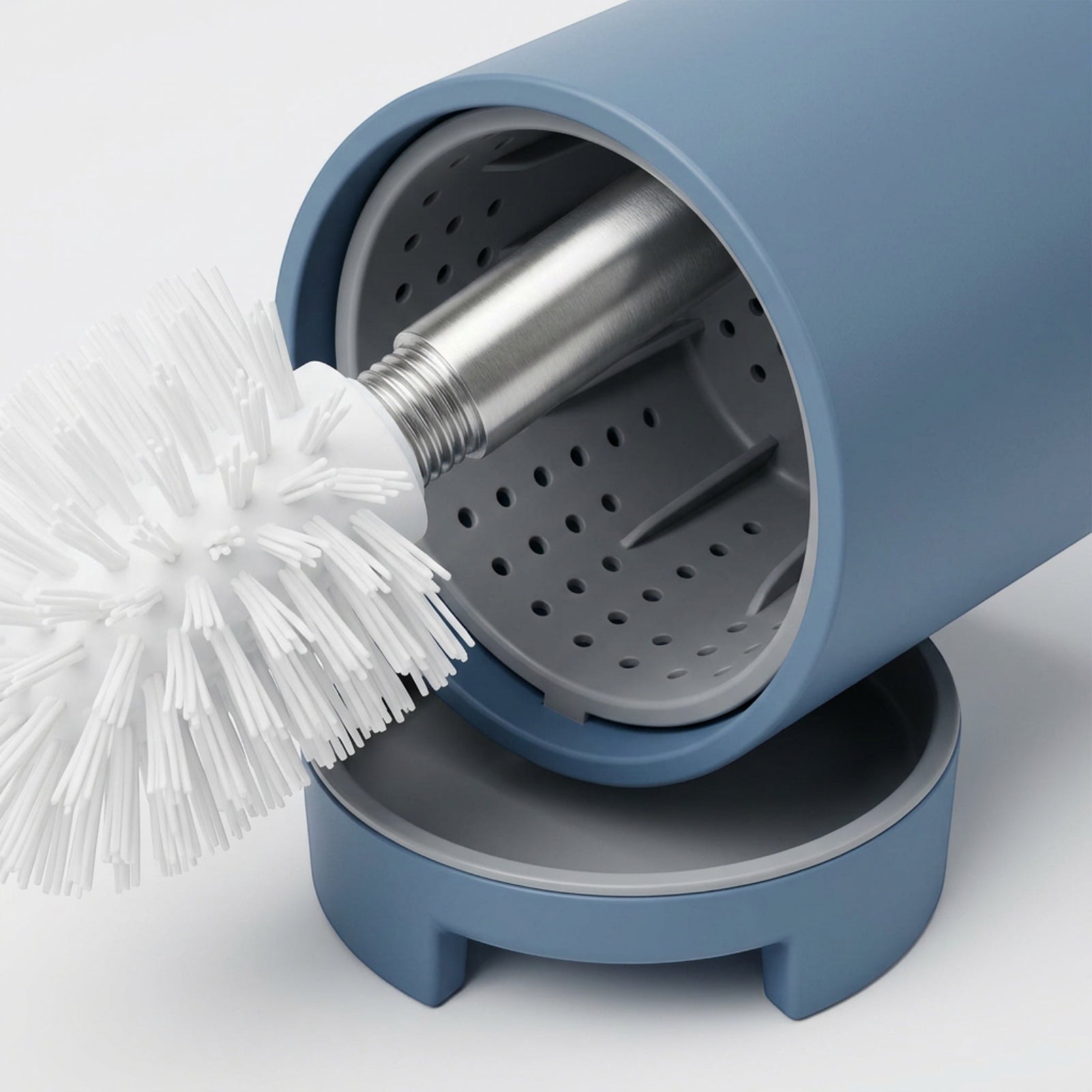 Neatup Lifttray Silicone Toilet Brush 16.8 in White with Raised Blue Base - Detail view