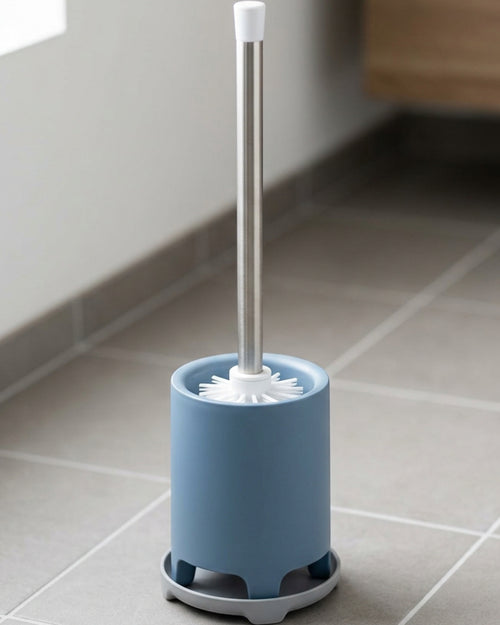 Neatup Lifttray Silicone Toilet Brush 16.8 in White with Raised Blue Base - Lifestyle view