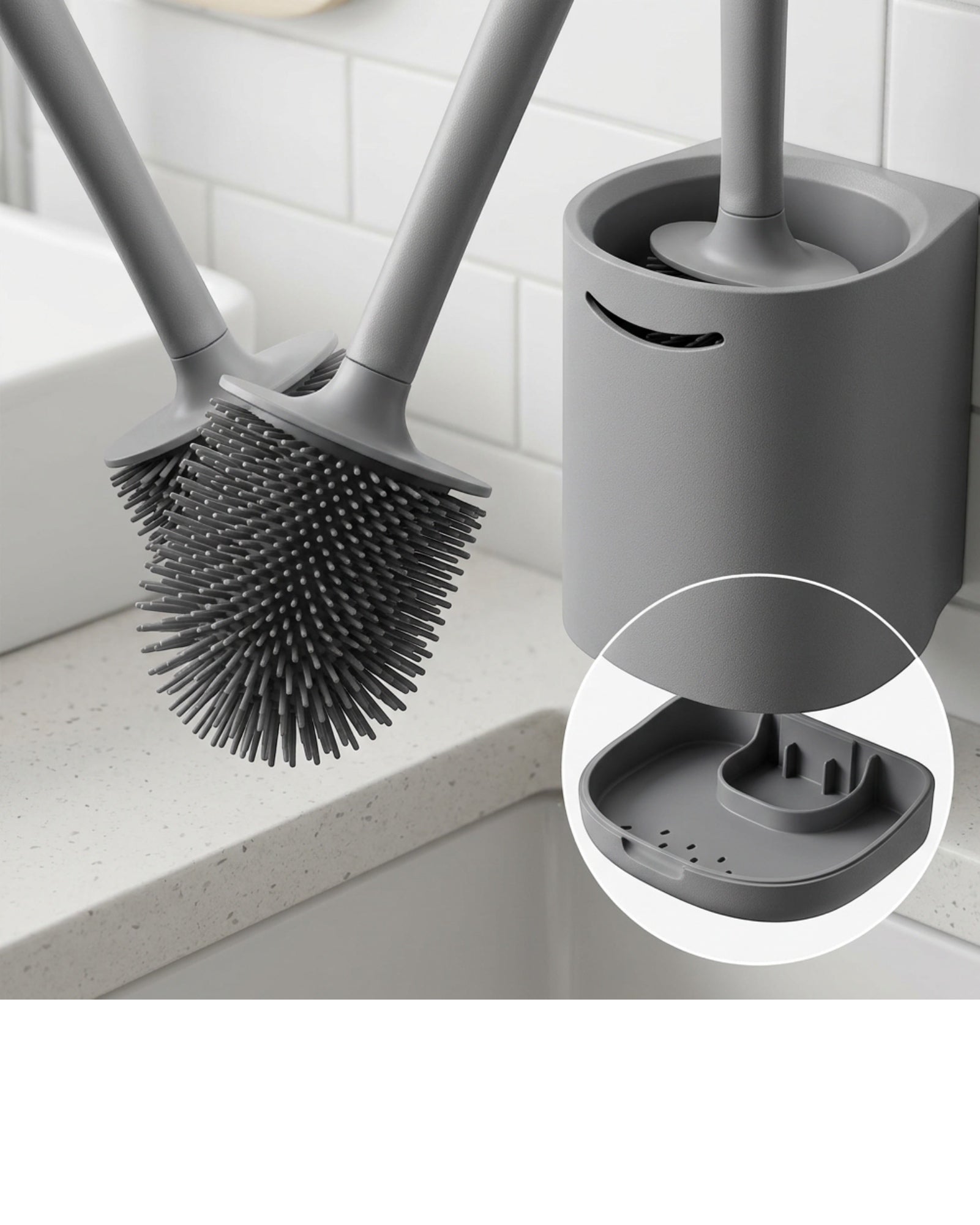 Neatup Silicone Toilet Bowl Brush Wall Holder Gray